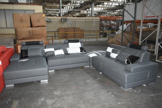 NEW Modern 4pc Grey Leather Sofa Sectional