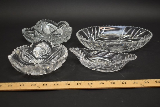 4 Sawtooth Cut Crystal Candy Dishes