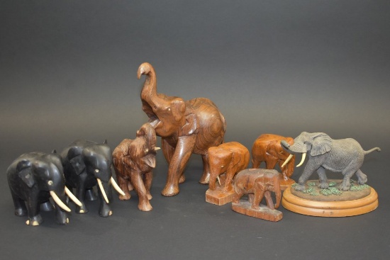 8 Vintage Carved Elephant Figurines