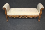 Vintage Hand Carved Upholstered Bench