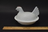 Vintage Milk Glass Rooster Dish With Lid