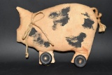 Vintage Burlap Pig Pull Toy