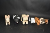 7 Hand Carved Wooden Pig Figurines