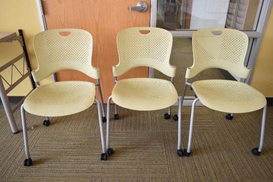 3 Yellow Herman Miller Caper Stack Chair's