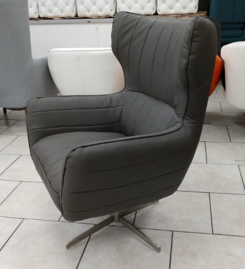 NEW Modern Grey Leather High Back Chair