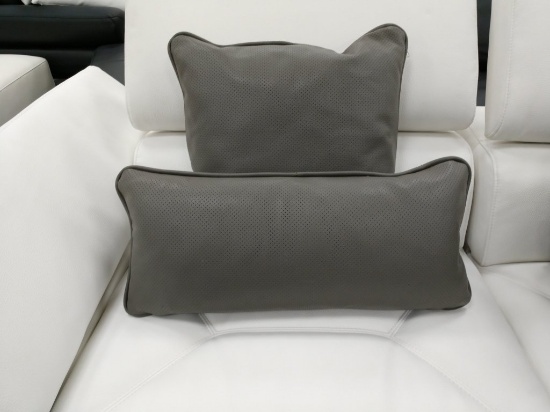 2 NEW Grey Leather Decorator Pillows