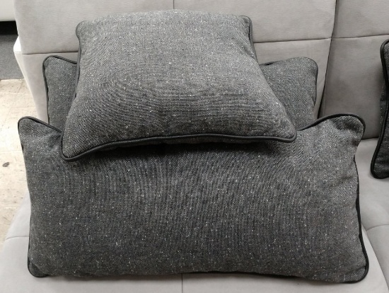 3 NEW Grey Fabric Decorator Pillows