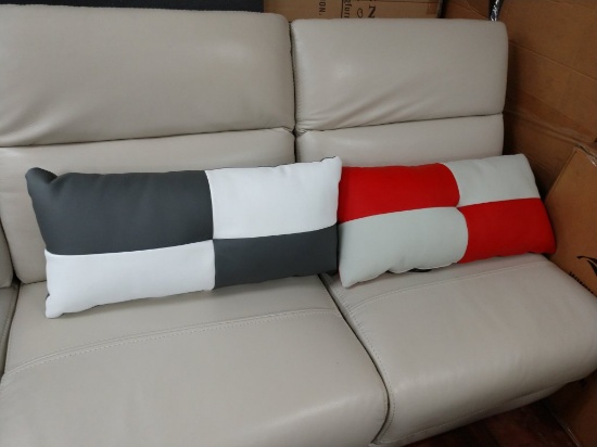 2 NEW Red And Grey Leather Decorator Pillows