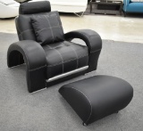 NEW Modern Black Leather Chair With Ottoman