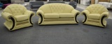 NEW Yellow Leather Sofa With 2 Chairs