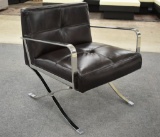 NEW Brown Leather Barcelona Style Chair