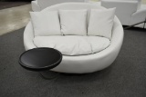 NEW Oversize White Leather Round Chair With Table