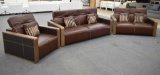 NEW Brown Leather Sofa, Love Seat, And Chair