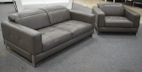 NEW Modern Grey Leather Love Seat Sofa And Chair