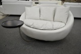 NEW Oversize White Leather Chair With Table