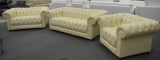 NEW Yellow/Beige Leather Tufted Living Room Se
