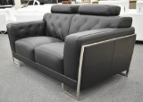 NEW Modern Black Leather Tufted Love Seat