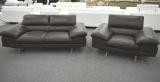 NEW Modern Brown Leather Sofa And Chair
