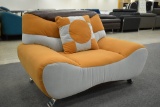 NEW Modern Brown Leather And Orange Chair