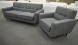 NEW Modern Grey Upholstered Love Seat And Chair