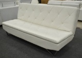 NEW Modern White Leather Tufted Futon Sofa Bed