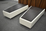 2 Modern White Leather & Wood Living Room Table