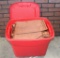 Plastic Tote Full Of Brown Satin Fabric