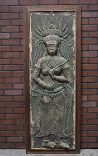 Large Vintage Framed Indian Goddess Relief