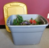 Plastic Tote Full of Christmas Decorations