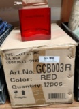 Case Full of Red Glass Vases