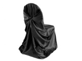 Plastic Tote Full of Black Satin Chair Covers