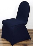 Plastic Tote Full of Navy Blue Spandex Chair Cover