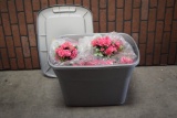 Plastic Tote Full of Artificial Flower Clusters