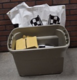 Plastic Tote Full of Racing Checkered Flags