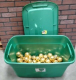 Large Plastic Tote Full Of Gold Ornaments