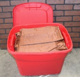 Plastic Tote Full Of Brown Satin Fabric
