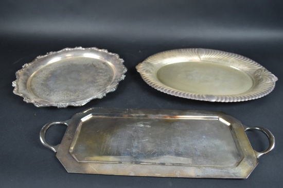 3 Vintage Silver Plated Serving Platters
