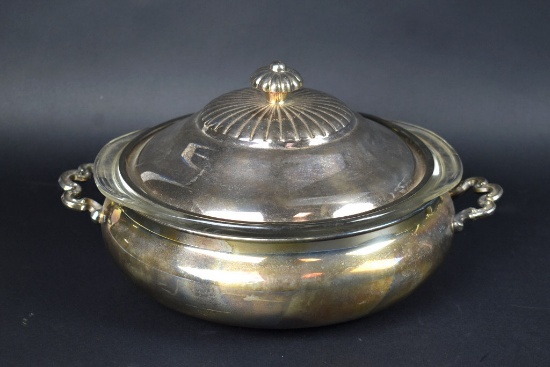 Vintage Silver Plated Glass Lined Serving Dish