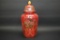 Vintage Red Ceramic Vase with Lid