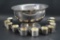 Large Pilgrim Silver Punch Bowl With Cups