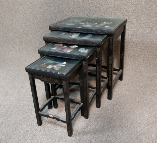4 Mother Of Pearl And Gemstone Nesting Tables