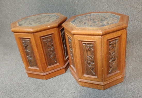 2 Hand Carved Asian End Tables