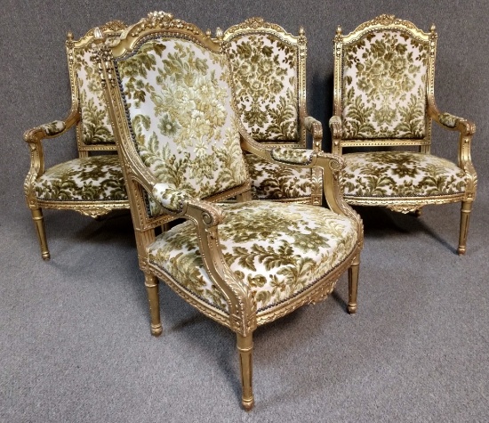 4  Vintage Hand Carved Arm Chairs