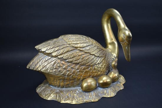 Large Brass Swan Center Piece