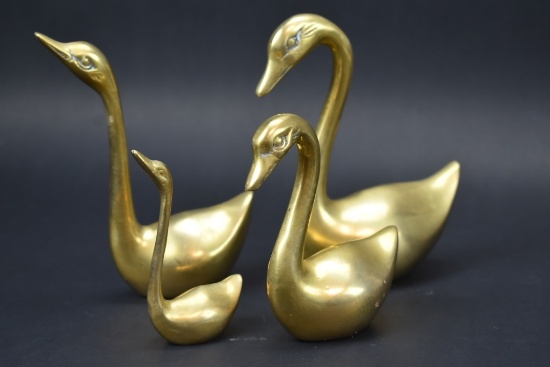 4 Vintage Decorative Brass Swans