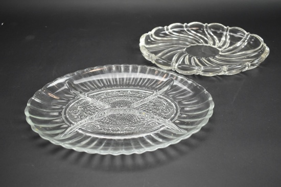 2 Vintage Pressed Glass Serving Trays
