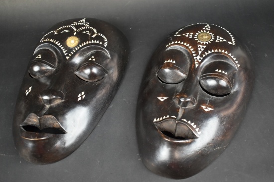2 Hand Carved Wood Tribal Masks