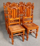 4 Spanish Style Leather Seat Dining Chairs