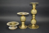 3 Vintage Brass Pillar Candle Holders