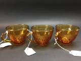 3 Amber Glass Tea Cups